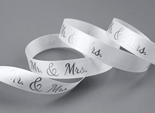 Dekoband Mr & Mrs WEISS SILBER 3 m x 15 mm Geschenkband Hochzeit Wedding Satinband für Hochzeitsgeschenk Hochzeitsalbum Schleifenband von Deko Angels