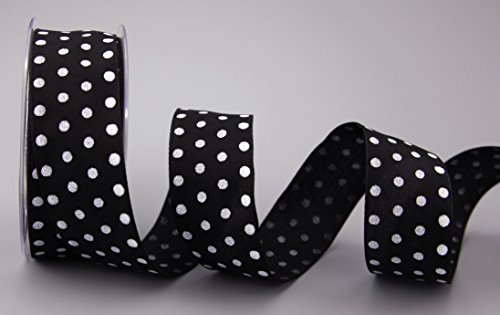 Dekoband PUNKTE SCHWARZ/WEISS 20 m x 40 mm Rolle Geschenkband mit Draht 4 cm gepunktet Polka Dot fröhlich Ostern Geburtstag Drahtkantenband Kinder Schleifenband von FINEMARK von Deko Angels