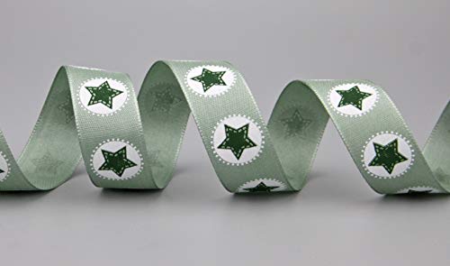 Dekoband Vintage Stars LINDGRÜN/Dunkelgrün 3 m x 25 mm (1,00€/m) Geschenkband Textilband mit Druck Schleifenband Geschenkverpackung Advent Weihnachten Sterne Sternenband Vintage von Deko Angels