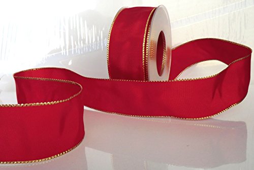 SCHLEIFENBAND 25m x 40mm ROT - GOLD Geschenkband DEKOBAND mit DRAHT von Deko As