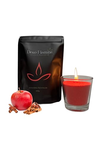 Deko Flamme Kerzensand mit Duft Apfel-Zimt – 400g Aromasand inkl. 20 Dochte – Kerzenwachs Granulat – DIY Pearled Candle – Wachsgranulat pflanzlich – Kerzen Sand für kreative Ideen von Deko Flamme