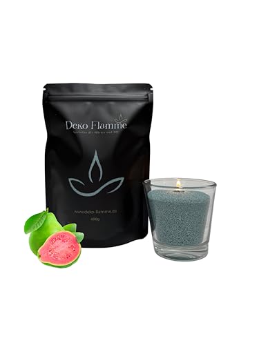 Deko Flamme Kerzensand mit Duft Guave – 400g Aromasand inkl. 20 Dochte – Kerzenwachs Granulat – DIY Pearled Candle – Wachsgranulat pflanzlich – Kerzen Sand für kreative Ideen von Deko Flamme