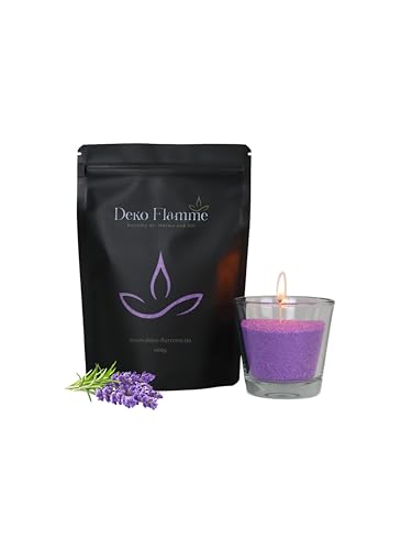 Deko Flamme Kerzensand mit Duft Lavendel – 400g Aromasand inkl. 20 Dochte – Kerzenwachs Granulat – DIY Pearled Candle – Wachsgranulat pflanzlich – Kerzen Sand für kreative Ideen von Deko Flamme
