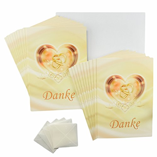 Deko-Schulze Hochzeit Dankeskarten 20 Stück orange - gelb - Gold im Set. Erst Hochzeit feiern und danach Danke Sagen. 20 x Dankekarten, 20 weiße Umschläge und 20 Fotoecken (20 Stück, Dankeskarten) von Deko-Schulze