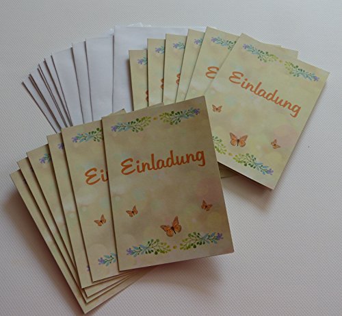 Einladungskarten blanko (leer, ohne Druck, ohne Text) im Set. Geburtstag - Hochzeit - Jubiläum. Selbst gestalten mit 12 x Karten zur Einladung uni, natur, creme, orange und 12 x Umschlag (12er Pack) von Deko-Schulze