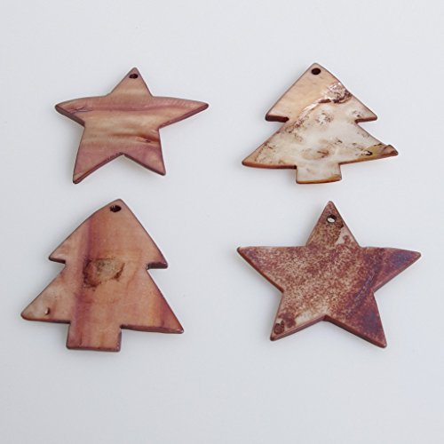 Perlmuttsterne und Tannen - Stern - Tanne - Weihnachtsbaum - Baum - Tischdeko - Adventsschmuck - Geschenkanhänger - Baumschmuck - ca. 5 cm - 24 Stück - 97010 (braun) von Deko und Band