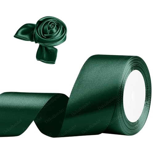 Geschenkband Dunkelgrün 50mm x 23m Satinband Dunkelgrün Schleifenband Geschenkband Satinbänder für Geschenkverpackungen, Basteln, DIY, Nähen, Brautparty-Dekoration, Christbaumschmuck von DekoBander