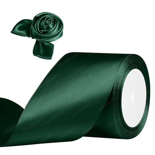 Geschenkband Dunkelgrün 75mm x 23m Satinband Dunkelgrün Schleifenband Geschenkband Satinbänder für Geschenkverpackungen, Basteln, DIY, Nähen, Brautparty-Dekoration, Christbaumschmuck von DekoBander