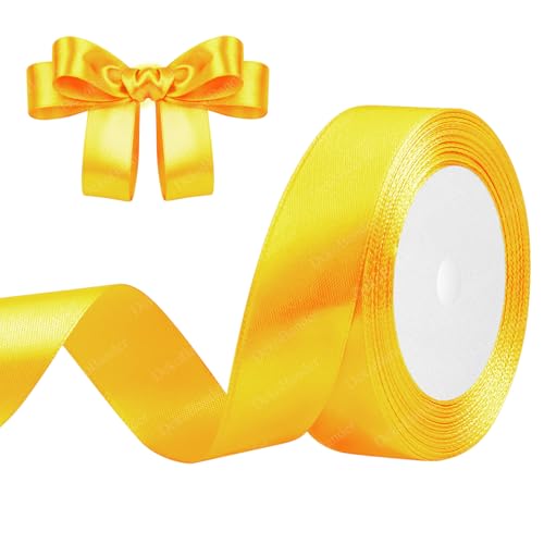 Geschenkband Gelb 25mm x 23m Satinband Gelb Schleifenband Geschenkband Satinbänder für Geschenkverpackungen, Basteln, DIY, Nähen, Brautparty-Dekoration, Christbaumschmuck von DekoBander