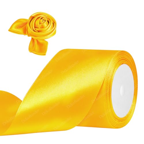 Geschenkband Gelb 75mm x 23m Satinband Gelb Schleifenband Geschenkband Satinbänder für Geschenkverpackungen, Basteln, DIY, Nähen, Brautparty-Dekoration, Christbaumschmuck von DekoBander
