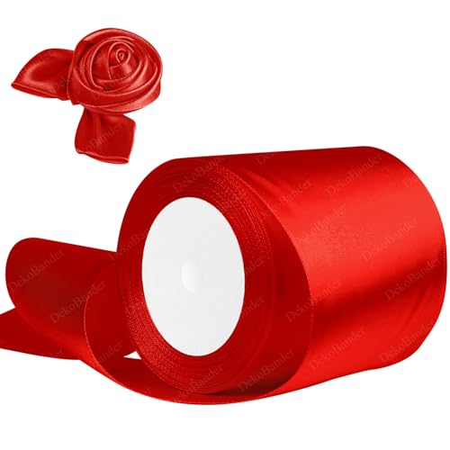 Geschenkband Rot 100mm x 23m Satinband Rot Schleifenband Rot Geschenkband Satinbänder für Geschenkverpackungen, Basteln, DIY, Nähen, Brautparty-Dekoration, Christbaumschmuck von DekoBander