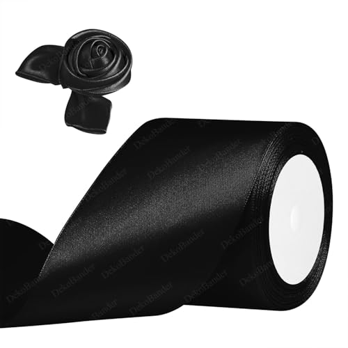 Geschenkband Schwarz 75mm x 23m Satinband Schwarz Schleifenband Geschenkband Satinbänder für Geschenkverpackungen, Basteln, DIY, Nähen, Brautparty-Dekoration, Christbaumschmuck von DekoBander
