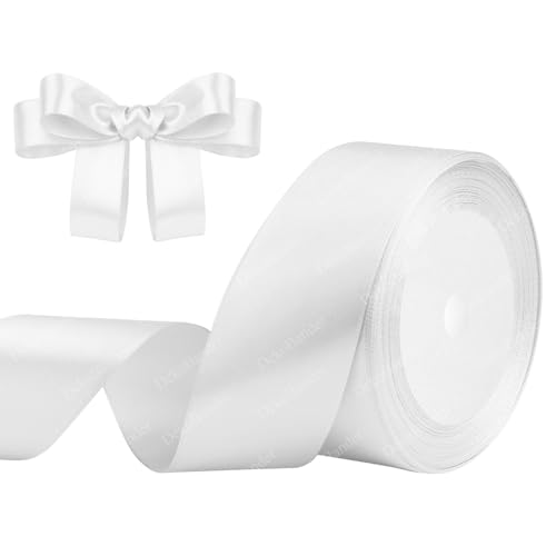 Geschenkband Weiß 40mm x 23m Satinband Weiss Schleifenband Geschenkband Satinbänder für Geschenkverpackungen, Basteln, DIY, Nähen, Brautparty-Dekoration, Christbaumschmuck von DekoBander