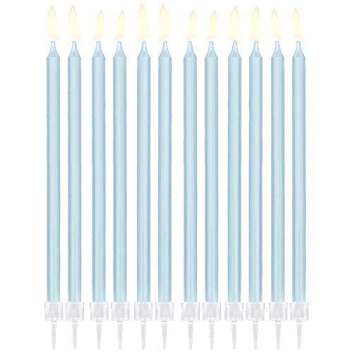 12 Stück Schlanke Geburtstagskerzen Hellblau, 14 cm von DekoHaus