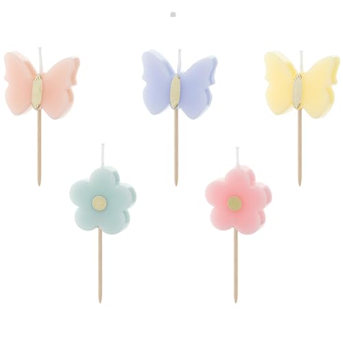 5 Stück Geburtstagskerzen Schmetterlinge und Blumen 3,5cm von DekoHaus