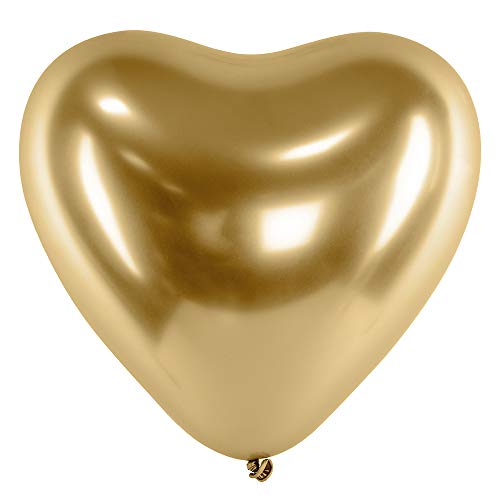 50 Stück Glossy Luftballons Herz in Gold 30cm Chrom-Ballons von DekoHaus