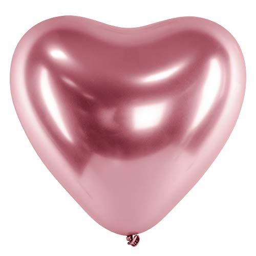 50 Stück Glossy Luftballons Herz in Roségold 30cm Chrom-Ballons von DekoHaus