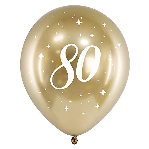 6 Stück Glossy Luftballons zum 80. Geburtstag in Gold 30cm Chrom-Ballons von DekoHaus