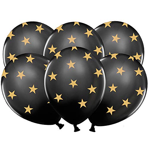 6 Stück Strong Luftballons in Schwarz mit Aufdruck Sterne 30cm Partyzubehör von DekoHaus