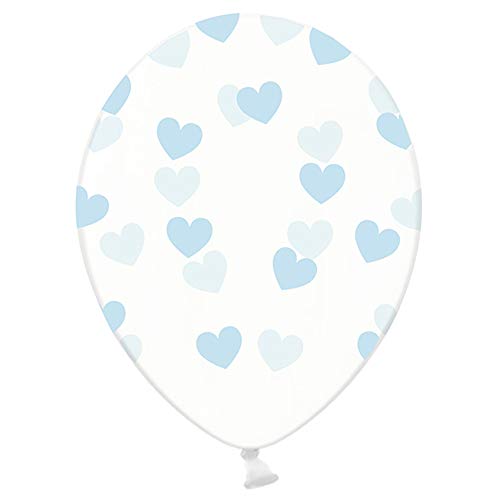 6 Stück Strong Luftballons in Transparent mit Hellblau Herzen 30cm Partyzubehör von DekoHaus
