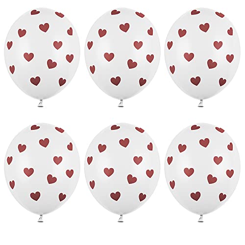 6 Stück Strong Luftballons in Weiß mit Rot Herzen 30cm von DekoHaus
