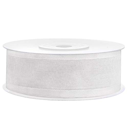 Chiffonband in Weiß mit Satinbesatz 25 mm/25 m Schleifenband Dekoband Stoffband Chiffonband in Weiß mit Satinbesatz 25 mm/25 m Schleifenband Dekoband Stoffband von DekoHaus