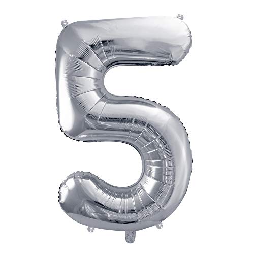 Folienballon Zahl 5 in Silber, Metallic, Größe: 86cm von DekoHaus