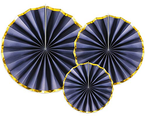 Dekorative Rosetten, 3 Stück, Marineblau mit Gold, 23-40 cm, Papierrosetten RPK19-074 von DekoHaus