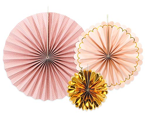 Dekorative Rosetten, 3 Stück, Rosa/Gold, 13-32 cm, Papierrosetten RPK21 von DekoHaus