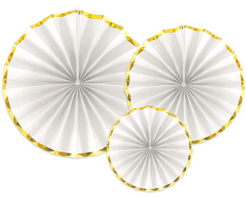 Dekorative Rosetten, 3 Stück, Weiß mit Gold, 23-40 cm, Papierrosetten RPK19-008 von DekoHaus