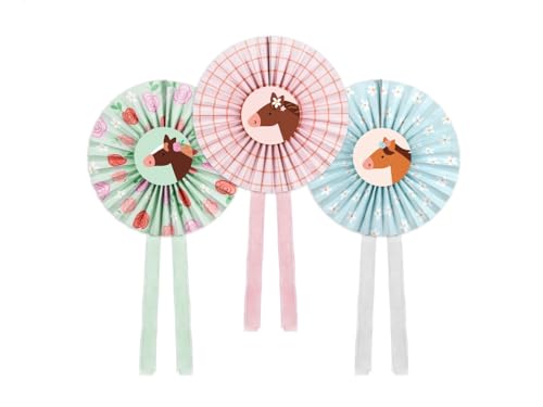Dekorative Rosetten Pferde, Ø 35 cm, 3 Stück – Bunte Papierrosetten mit Bändern für Pferde-Mottopartys Dekorative Rosetten Pferde, Ø 35 cm, 3 Stück – Bunte Papierrosetten mit Bändern für Pferde-Mottopartys von DekoHaus