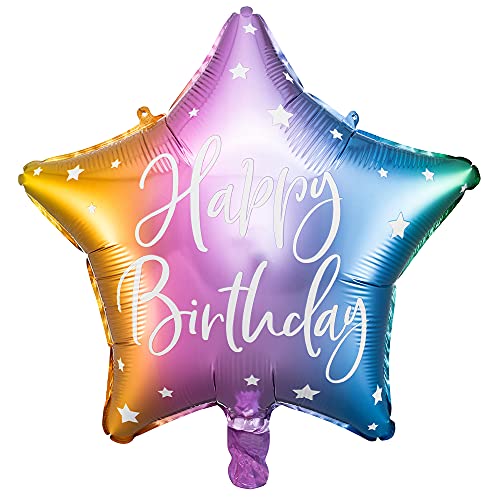 Folienballon Stern Mehrfarbig mit Aufschrift Happy Birthday 40cm Partyzubehör von DekoHaus