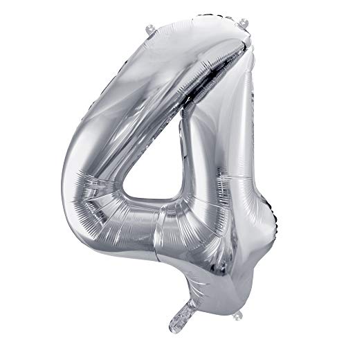 Folienballon Zahl 4 in Silber, Metallic, Größe: 86cm von DekoHaus