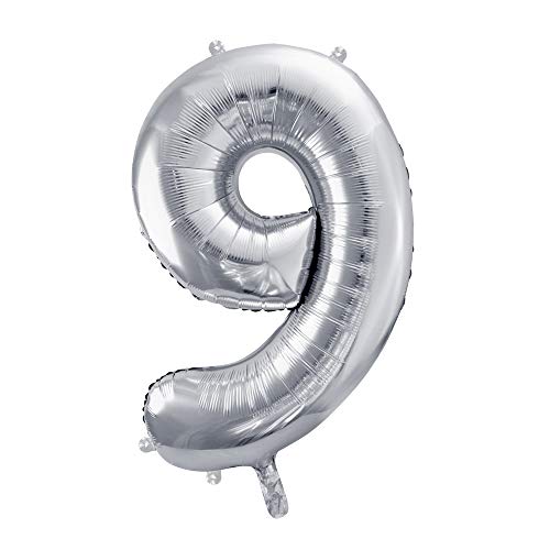 Folienballon Zahl 9 in Silber, Metallic, Größe: 86cm Folienballon Zahl 9 in Silber, Metallic, Größe: 86cm von DekoHaus