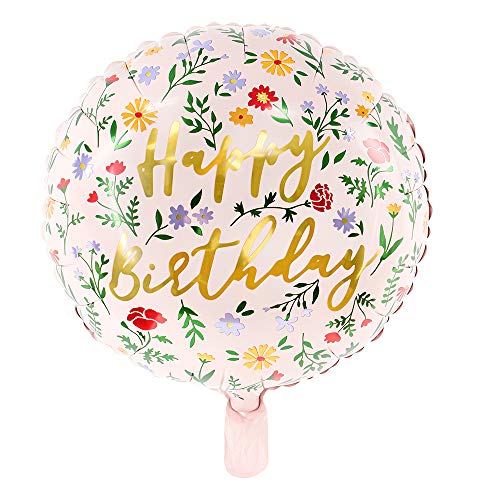 Folienballon in Hellrosa mit Blumen und Aufschrift Happy Birthday 35cm Partyzubehör von DekoHaus