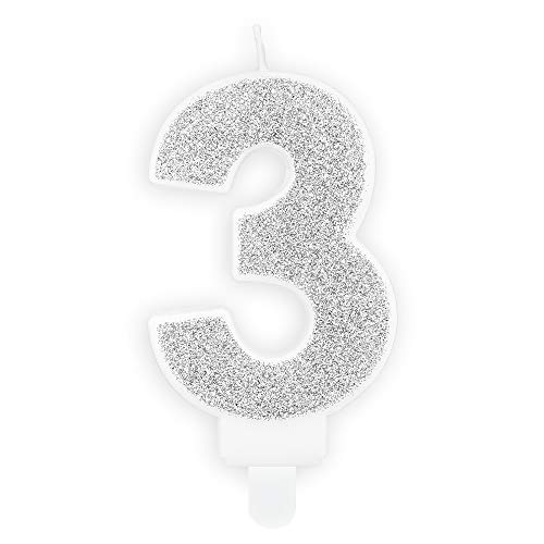Geburtstagskerze Zahl 3 in Silber 7 cm Tortendekoration Kuchenkerzen Geburtstagskerze Zahl 3 in Silber 7 cm Tortendekoration Kuchenkerzen von DekoHaus