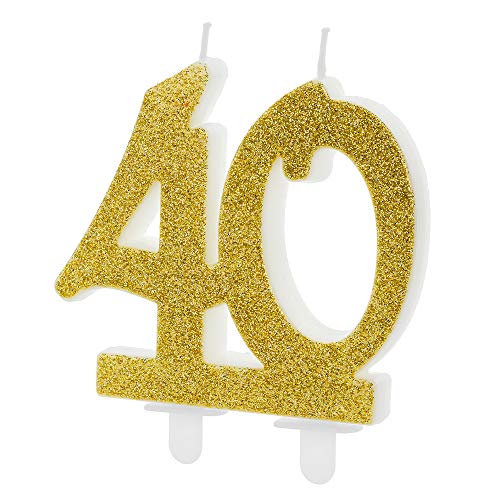Geburtstagskerze Zahl 40 in Gold Höhe 7,5cm Kuchenkerze von DekoHaus