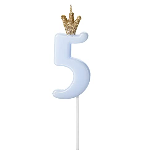 Geburtstagskerze Zahl 5 in Hellblau mit Krone 9,5cm Geburtstagskerze Zahl 5 in Hellblau mit Krone 9,5cm von DekoHaus