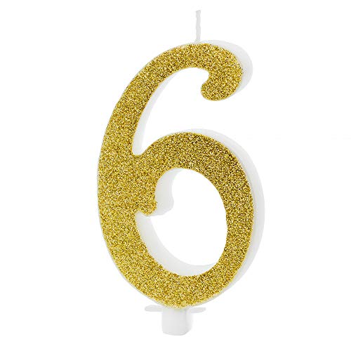 DekoHaus Kuchenkerze Goldbrokat-Design mit Zahl 6 (Geburtstag, Unparfümiert) von DekoHaus