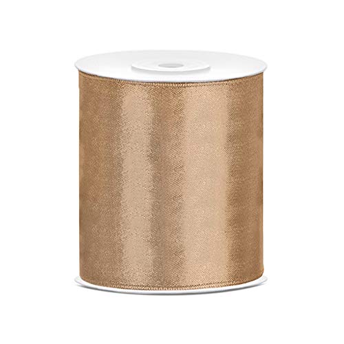 Satinband 100mm x 25m Farbauswahl Dekoband Schleifenband (Cappuccino Gold) von DekoHaus