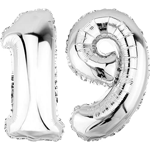 DekoRex Folienballon Silber 40cm Geburtstag Jubiläum Hochzeit Deko (Zahl 19) von DekoRex