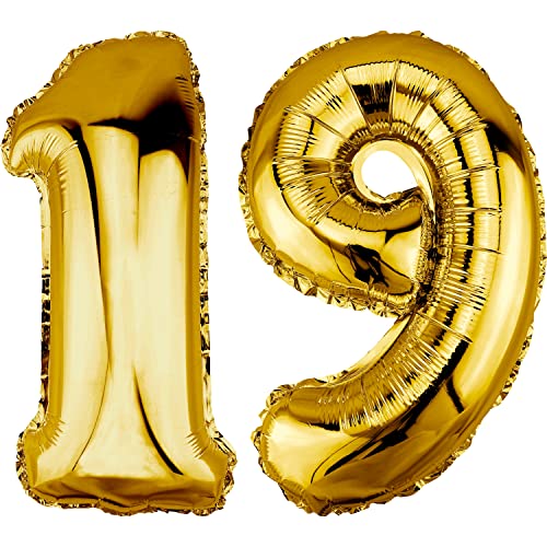 DekoRex Folienballon Gold 40cm Geburtstag Jubiläum Hochzeit Deko (Zahl 19) von DekoRex