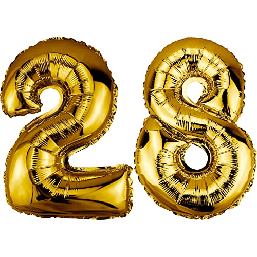 DekoRex Folienballon Gold 40cm Geburtstag Jubiläum Hochzeit Deko (Zahl 28) von DekoRex