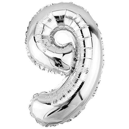 DekoRex Folienballon Silber 40cm Geburtstag Jubiläum Hochzeit Deko (Zahl 9) von DekoRex