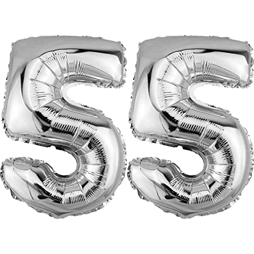 DekoRex Folienballon Silber 40cm Geburtstag Jubiläum Hochzeit Deko (Zahl 55) von DekoRex