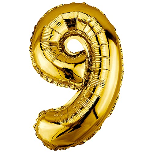 DekoRex Folienballon Gold 80cm Geburtstag Jubiläum Hochzeit Deko (Zahl 9) von DekoRex