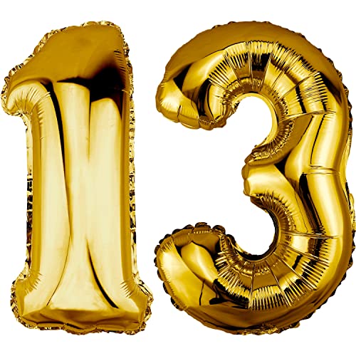 DekoRex Folienballon Gold 82cm Geburtstag Jubiläum Hochzeit Deko (Zahl 13) von DekoRex