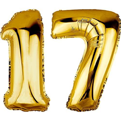 DekoRex Folienballon Gold 82cm Geburtstag Jubiläum Hochzeit Deko (Zahl 17) von DekoRex