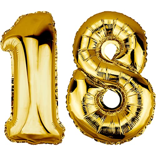 DekoRex Folienballon Gold 82cm Geburtstag Jubiläum Hochzeit Deko (Zahl 18) von DekoRex