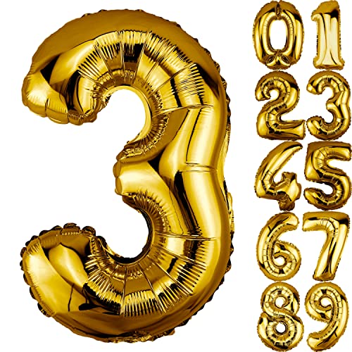 DekoRex Folienballon Gold 82cm Geburtstag Jubiläum Hochzeit Deko (Zahl 3) von DekoRex